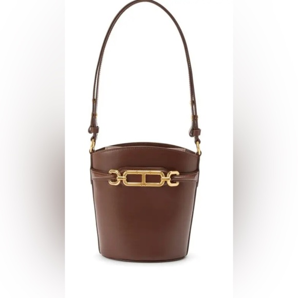 Tom Ford Brown Leather Shoulder Bag with Gold Accents - Picture 1 of 6